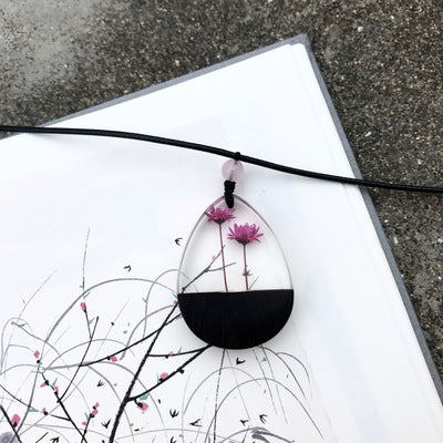 Herbage Resin Wood Pendant Necklace Handmade Jewelry Gift Women