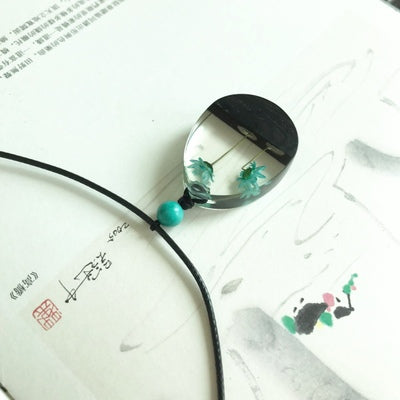 Herbage Resin Wood Pendant Necklace Handmade Jewelry Gift Women