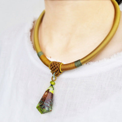 Pinecone and Resin Pendant Necklace Handmade Unique Jewelry For Women Men