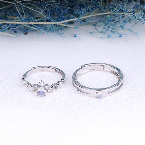 Moonstone Ring in White Gold Plated Silver Couple Jewelry Engage Ring Women Men