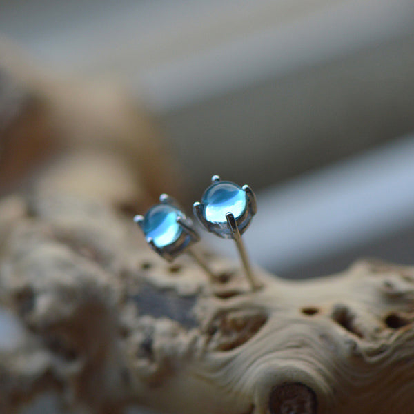 Blue Topaz Stud Earrings in Sterling Silver November Birthstone Handmade Jewelry women
