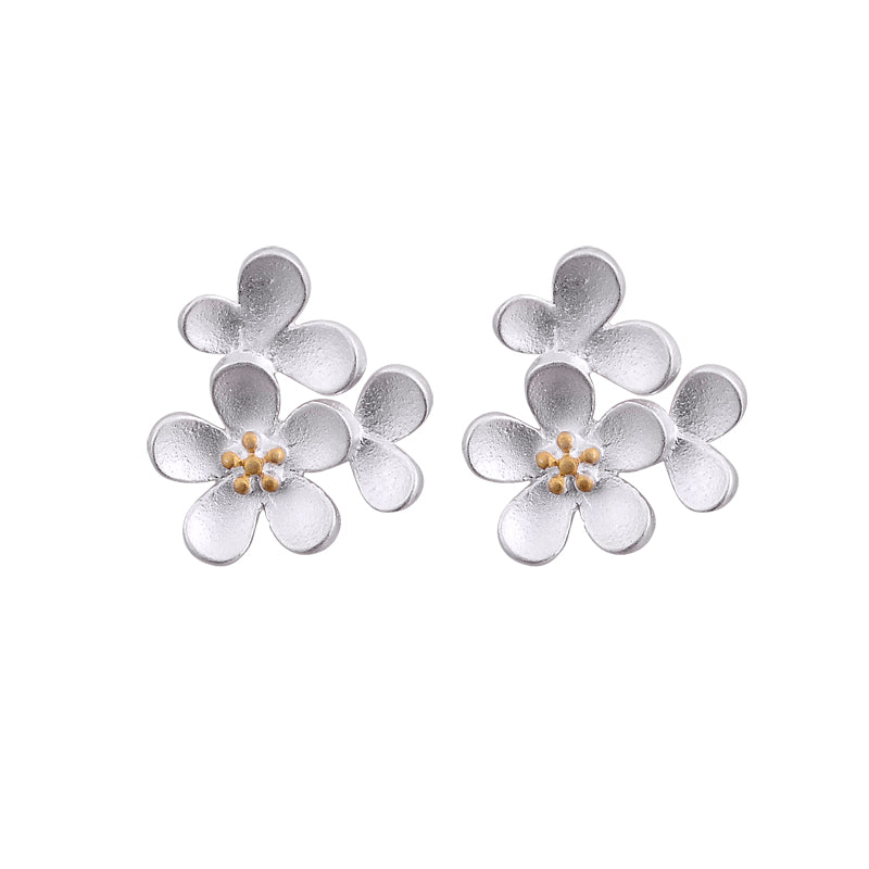 Sterling Silver Flower Stud Earrings Handmade Jewelry Gifts Accessories for Women