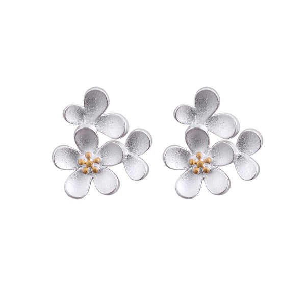Sterling Silver Flower Stud Earrings Handmade Jewelry Gifts Accessories for Women