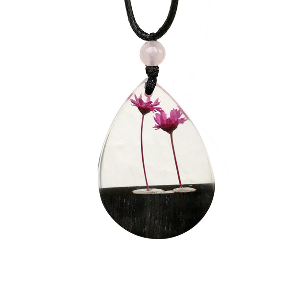 Herbage Resin Wood Pendant Necklace Handmade Jewelry Gift Women