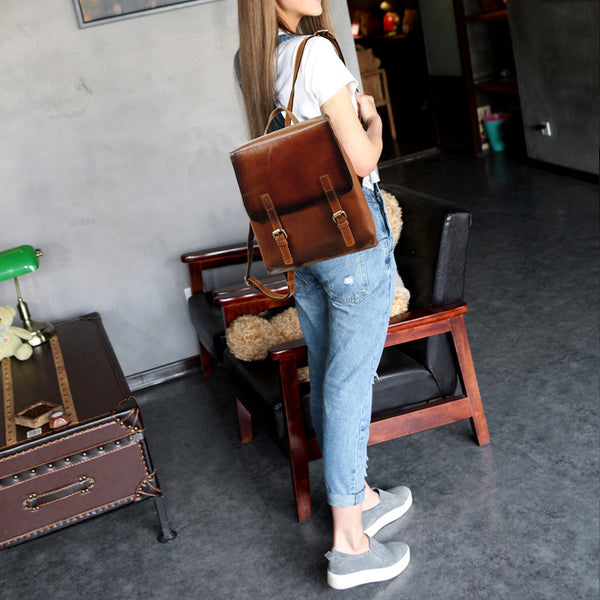 Vintage Womens Brown Leather Backpack Purse Cool Backpacks for Women