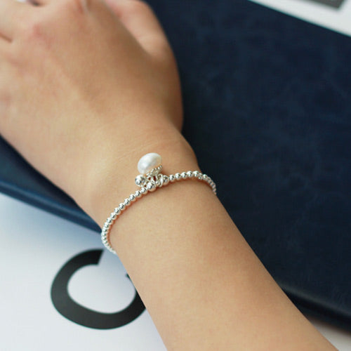 Freshwater Pearl Bead Bracelet in Sterling Silver June Birthstone Jewelry Gifts for Women