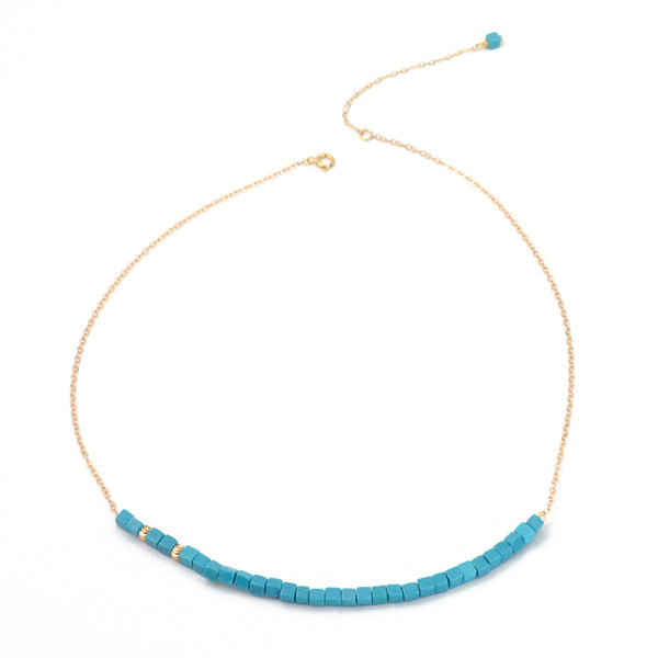 Turquoise Bead Pendant Necklace in 14K Gold Handmade Jewelry Women Accessories