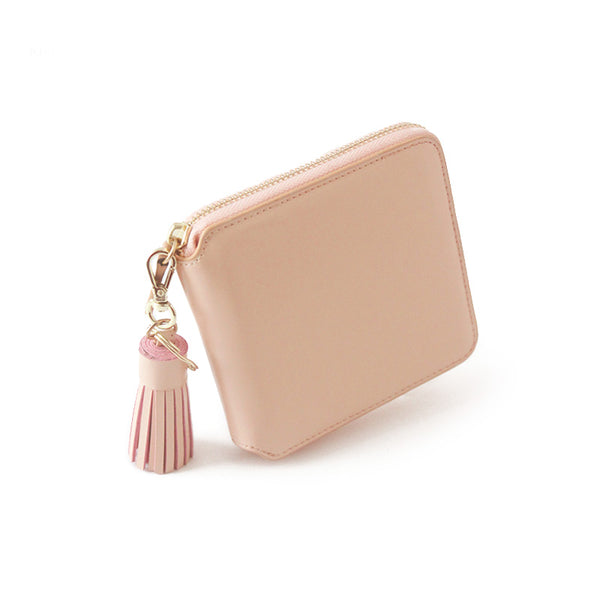 Women Cute Leather Short Zip Wallet Coin Wallet Tassel Purse for Women
