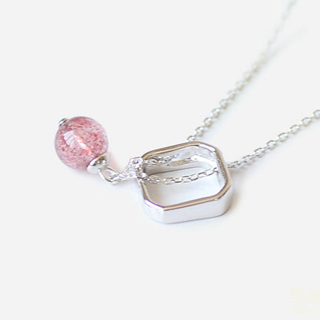 Strawberry Quartz Crystal Pendant Necklace Sterling Silver Jewelry For Women