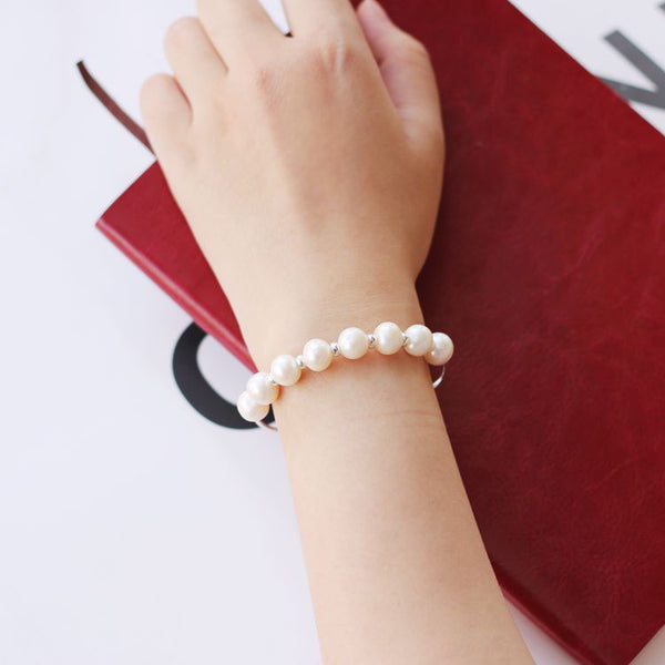 Freshwater Pearl Bead Bracelet in Sterling Silver June Birthstone Jewelry Gifts for Women