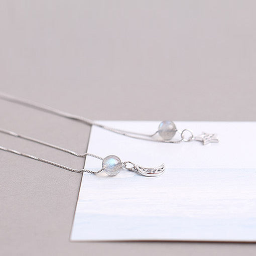 Grey Moonstone Pendant Necklace White Gold Plated Silver Couple Jewelry for Women