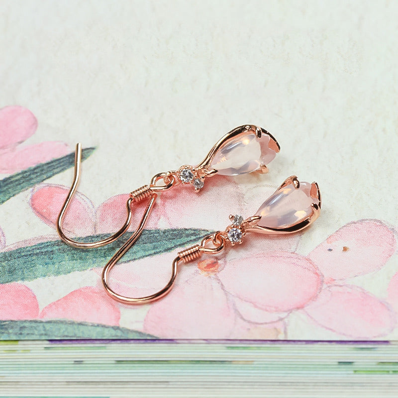 Rose Quartz Drop Earrings Threader Earrings Gold Plated Silver Jewelry For Women