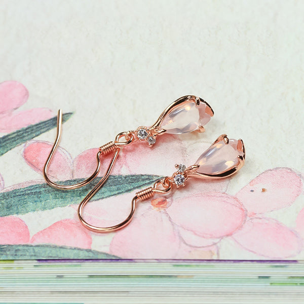 Rose Quartz Drop Earrings Threader Earrings Gold Plated Silver Jewelry For Women