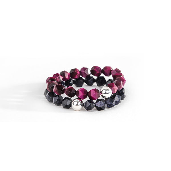 Sterling Silver Faceted Tigereye Blue Sandstone Bead Bracelet Jewelry Women Men