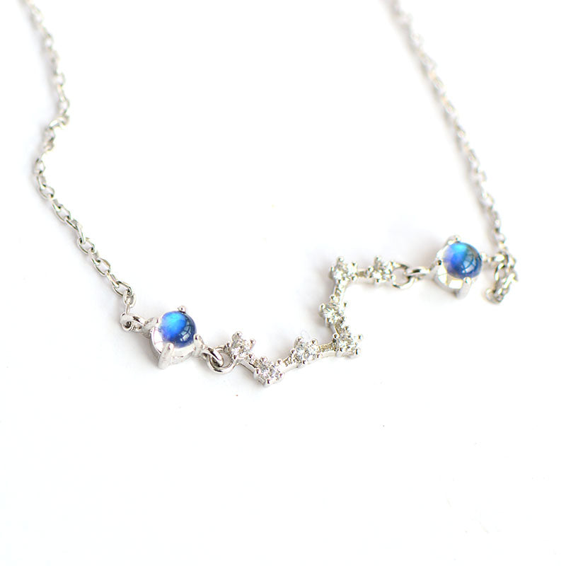 Moonstone Big Dipper Pendant Necklace in White Gold Plated Silver Jewelry for Women