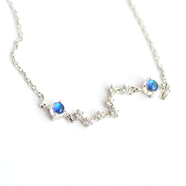 Moonstone Big Dipper Pendant Necklace in White Gold Plated Silver Jewelry for Women