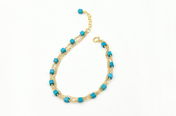 Turquoise Bead Bracelet in 14K Gold Handmade December Birthstone Jewelry Accessories Women