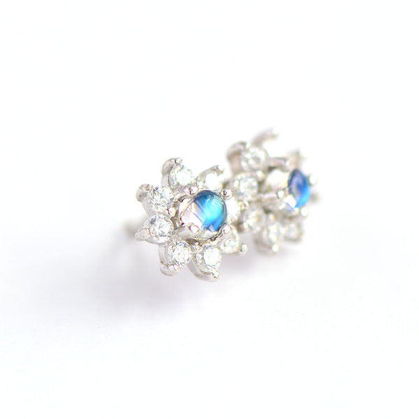 Moonstone Stud Earrings in White Gold Plated Sterling Silver Handmade Jewelry Women