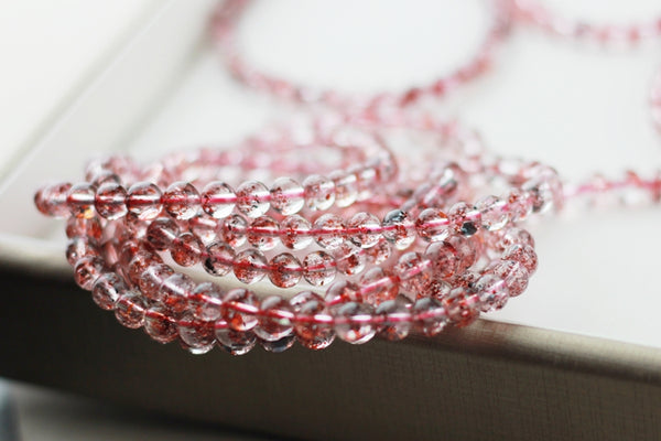 Strawberry Quartz Crystl Beaded Bracelet Handmade Jewelry for Women