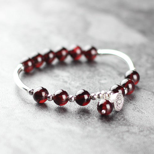 Sterling Silver Garnet Beaded Bracelet Handmade Jewelry January Birthstone for Women
