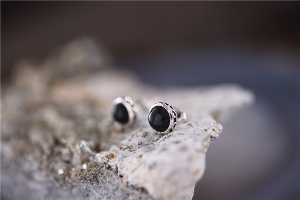 Vintage Onyx Stud Earrings in Sterling Silver Jewelry Accessories Gifts For Women Men