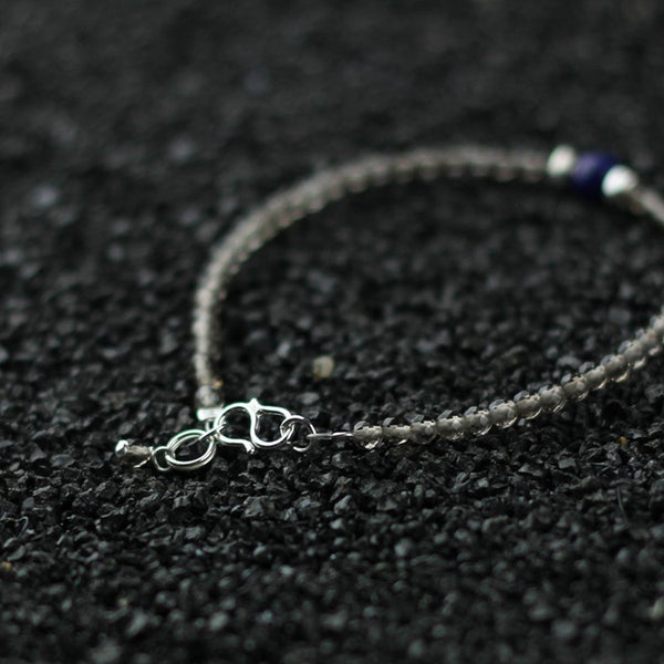 Faceted Smoky Quartz Lapis Lazuli Bead Bracelet Handmade Birthstone Jewelry Women
