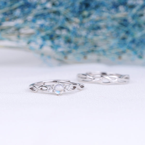 Couple Jewelry Moonstone Ring in White Gold Plated Silver Engage Ring Women Men