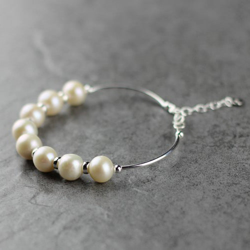 Freshwater Pearl Bead Bracelet in Sterling Silver June Birthstone Jewelry Gifts for Women