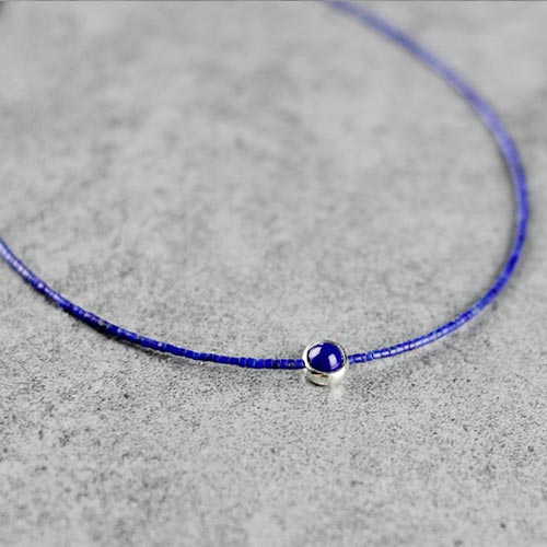Sterling Silver Lapis Lazuli Bead Choker Necklace Handmade Jewelry Accessories Women