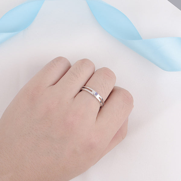 Moonstone Ring in White Gold Plated Silver Couple Jewelry Engage Ring Women Men