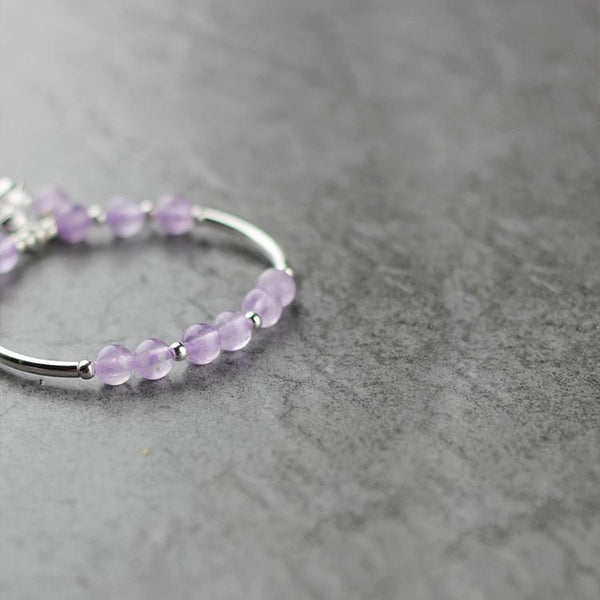 Sterling Silver Amethyst Beaded Bracelet Handmade Jewelry Accessories Women