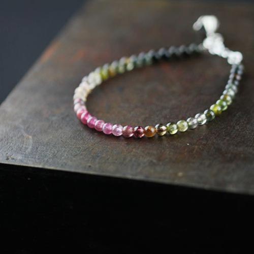Sterling Silver Tourmaline Tiny Bead Bracelet Handmade Jewelry Accessories Women