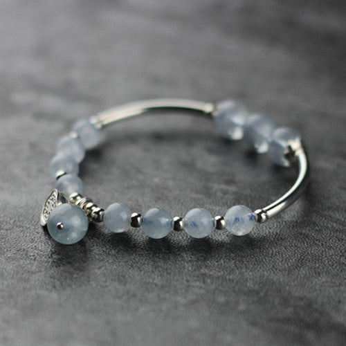 Sterling Silver Aquamarine Beaded Bracelet Handmade Jewelry for Women