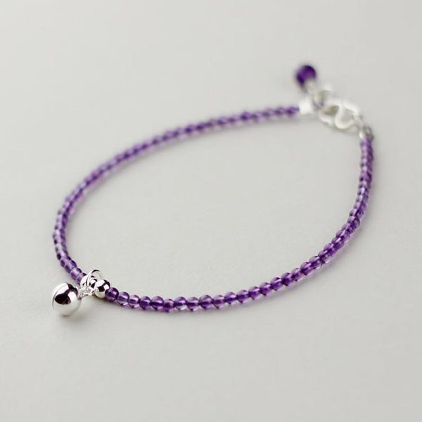 Sterling Silver Amethyst Beaded Bracelet Handmade Jewelry Accessories Women
