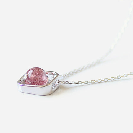 Strawberry Quartz Crystal Pendant Necklace Sterling Silver Jewelry For Women