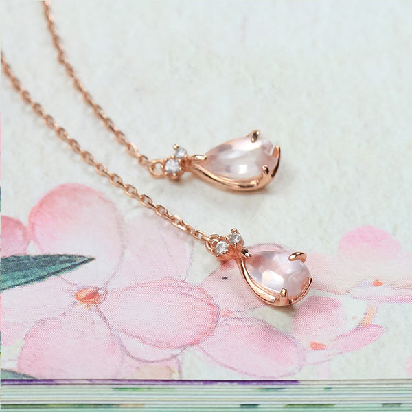 Rose Quartz Drop Earrings Threader Earrings Gold Plated Silver Jewelry For Women