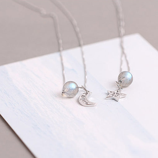 Grey Moonstone Pendant Necklace White Gold Plated Silver Couple Jewelry for Women