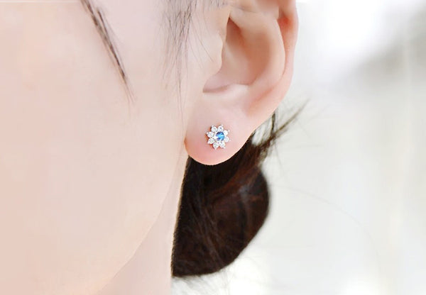 Moonstone Stud Earrings in White Gold Plated Sterling Silver Handmade Jewelry Women