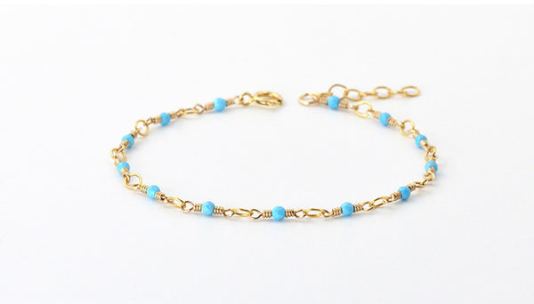 Turquoise Bead Bracelet in 14K Gold Handmade Jewelry Accessories Women