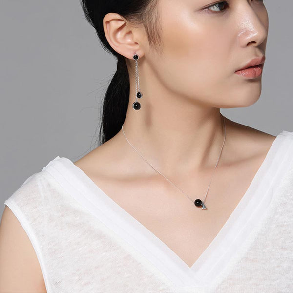 Geometric Onyx Pendant Necklace in Sterling Silver Unique Jewelry Gifts For Women men
