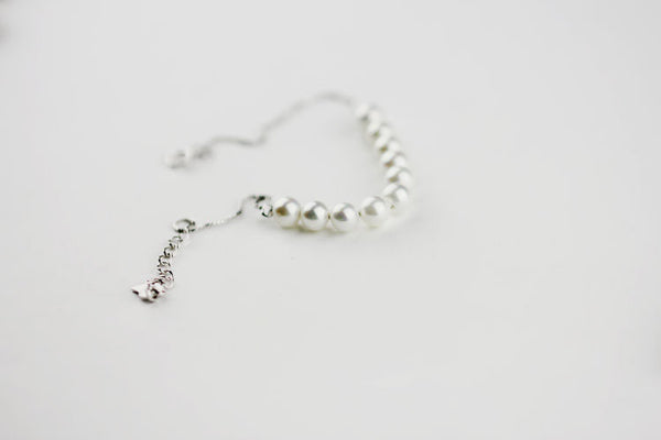 Freshwater Pearl Bead Bracelet in White Gold Plated Silver Chain Jewelry Gifts Women