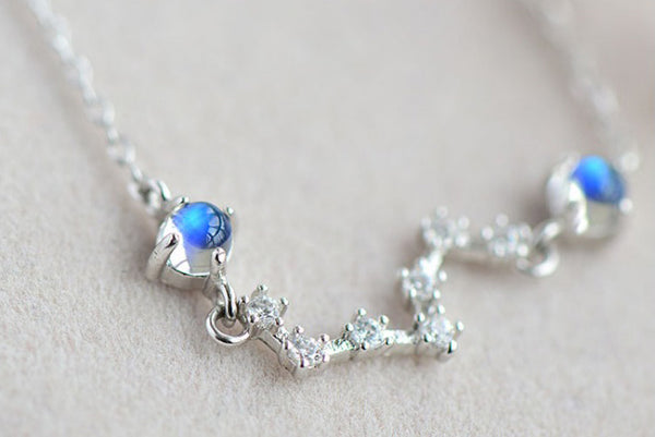 Moonstone Big Dipper Pendant Necklace in White Gold Plated Silver Jewelry for Women