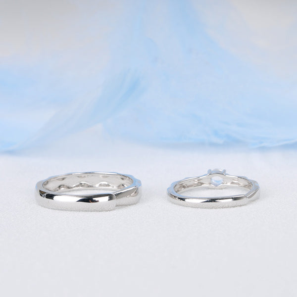Moonstone Ring in White Gold Plated Silver Couple Jewelry Engage Ring Women Men