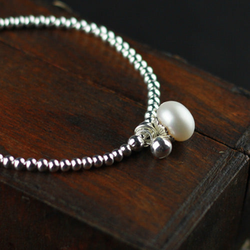 Freshwater Pearl Bead Bracelet in Sterling Silver June Birthstone Jewelry Gifts for Women