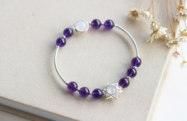 Sterling Silver Amethyst Moonstone Bead Bracelet Jewelry Gifts Women