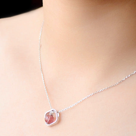 Strawberry Quartz Crystal Pendant Necklace Sterling Silver Jewelry For Women