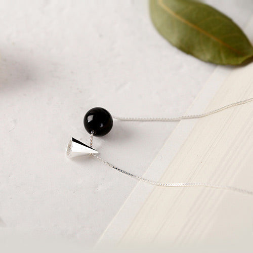 Geometric Onyx Pendant Necklace in Sterling Silver Unique Jewelry Gifts For Women men