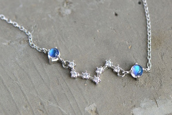 Moonstone Big Dipper Pendant Necklace in White Gold Plated Silver Jewelry for Women