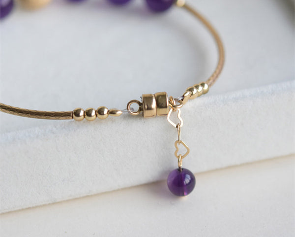 14K Gold Amethyst Beaded Bracelet Handmade Jewelry Gifts Women