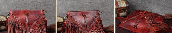 Womens Western Leather Purse With Fringe Boho Purses Side Bags for Women